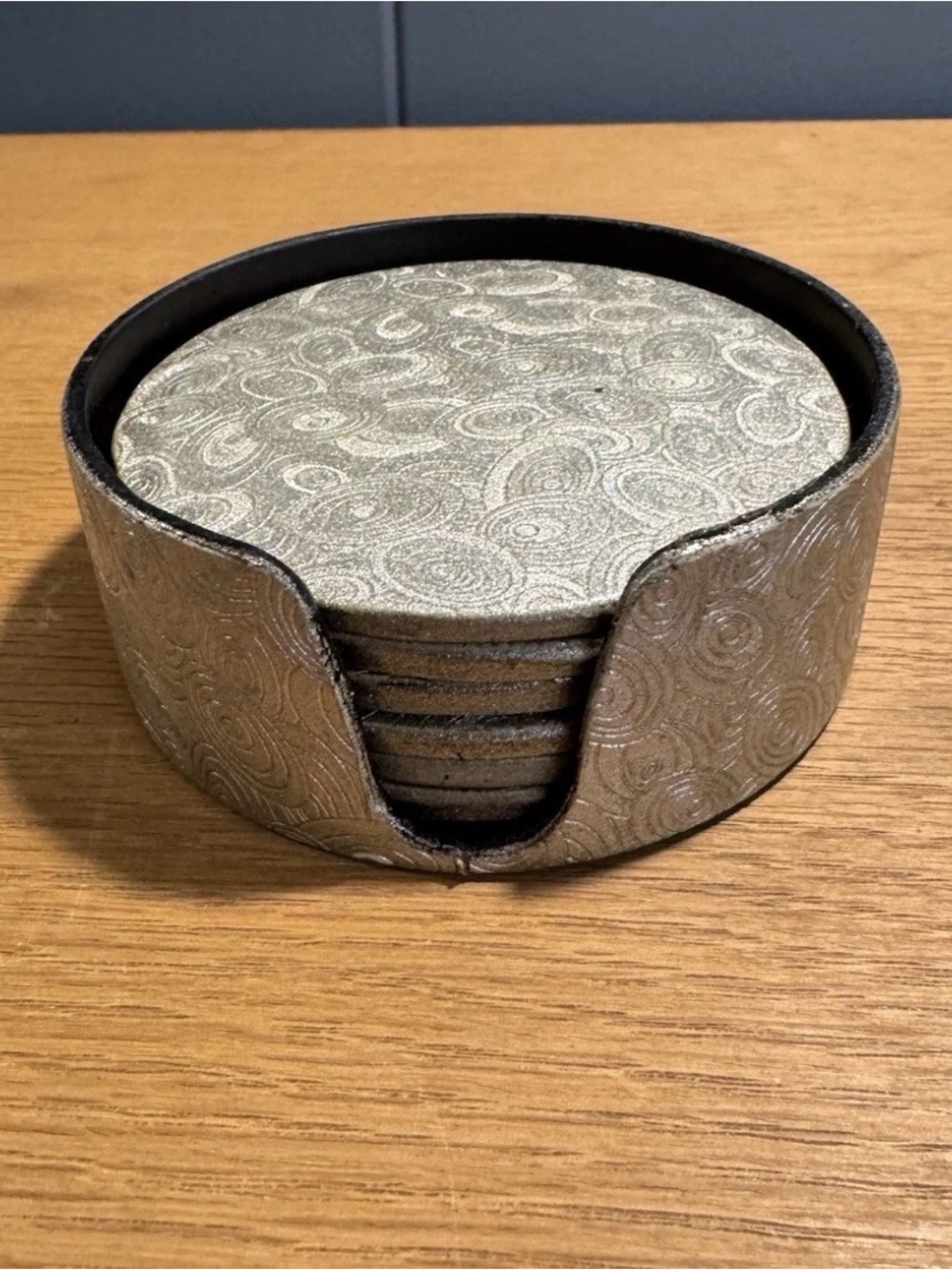 Pier 1 Silver Paisley Coaster Set with Holder